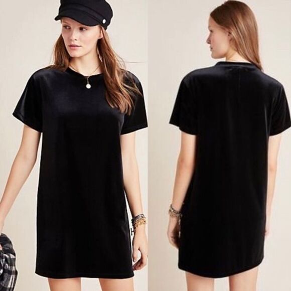 Anthropologie STATESIDE Chic Black Velvet T-Shirt Dress - Picture 1 of 6